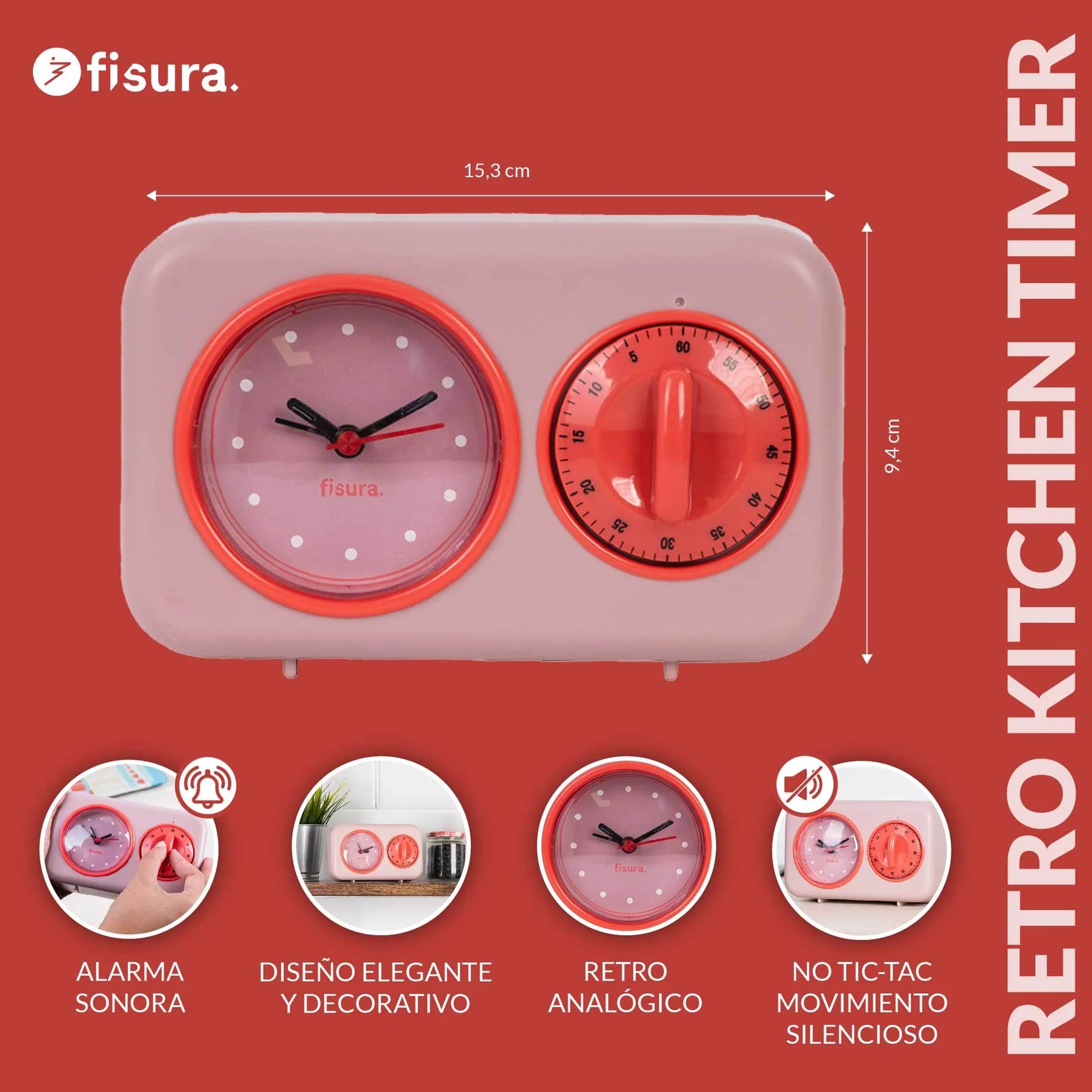 Temporizador de Cocina Retro - Rosa ⏰✨