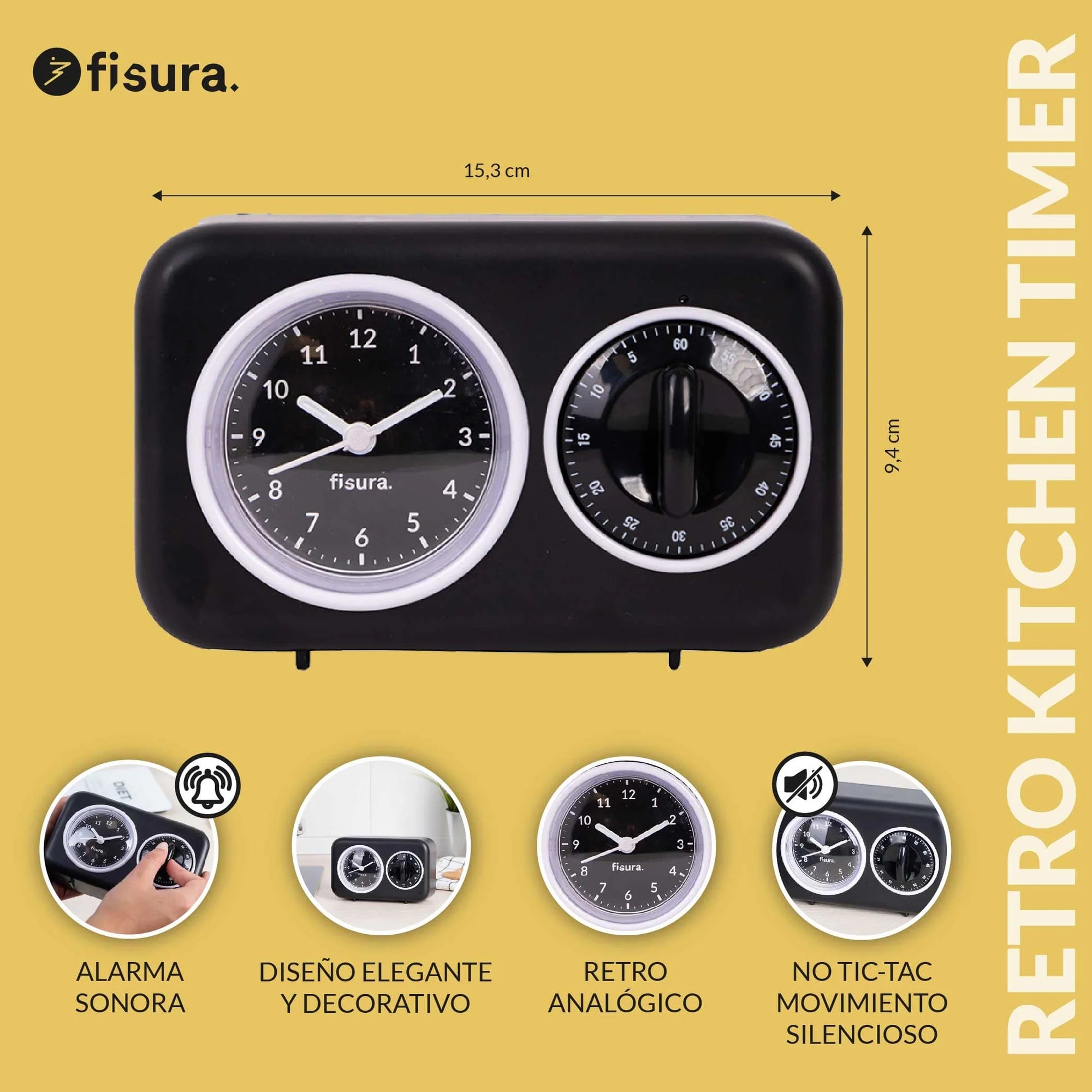 Temporizador de Cocina Retro - Negro ⏰✨