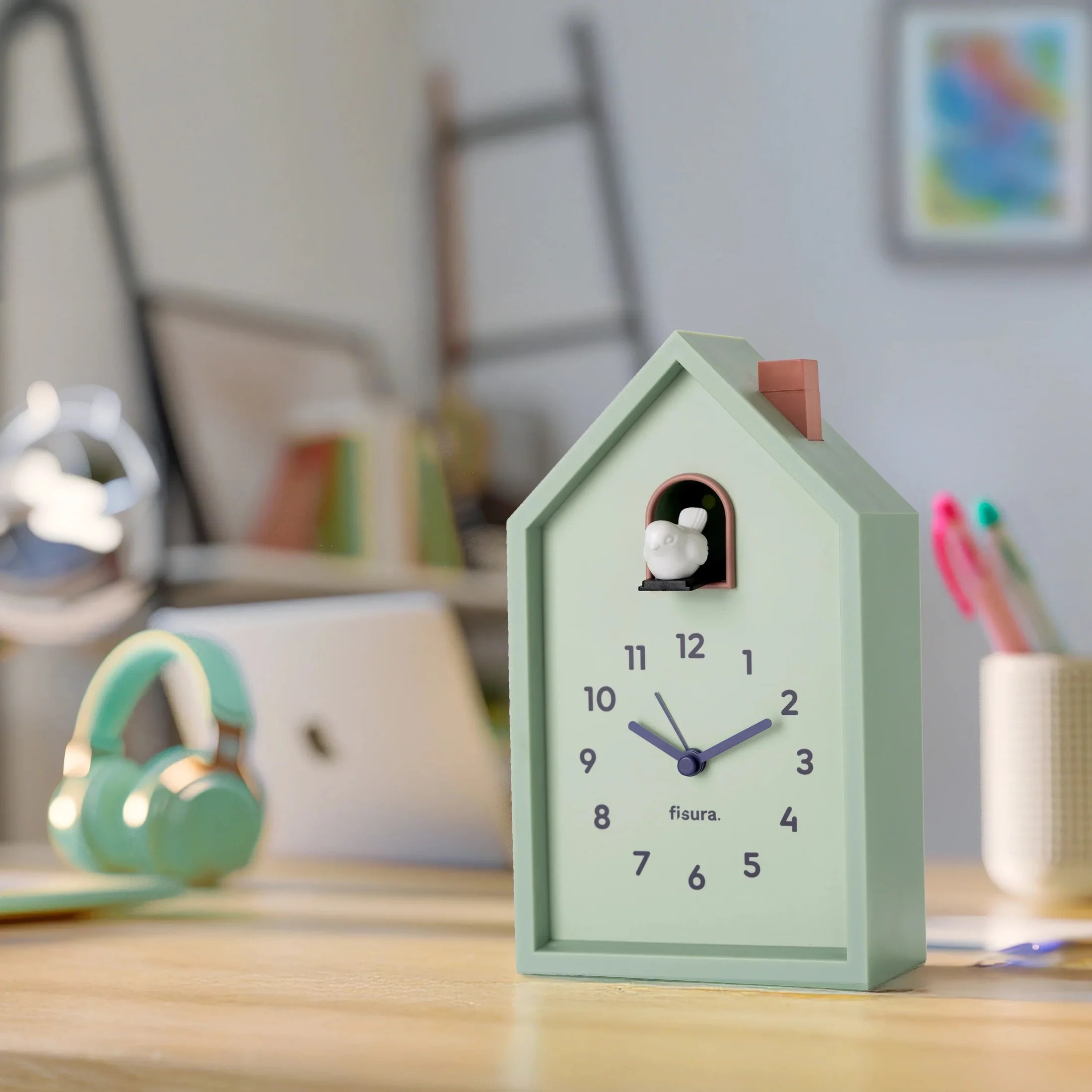Reloj despertador cuco casita - menta