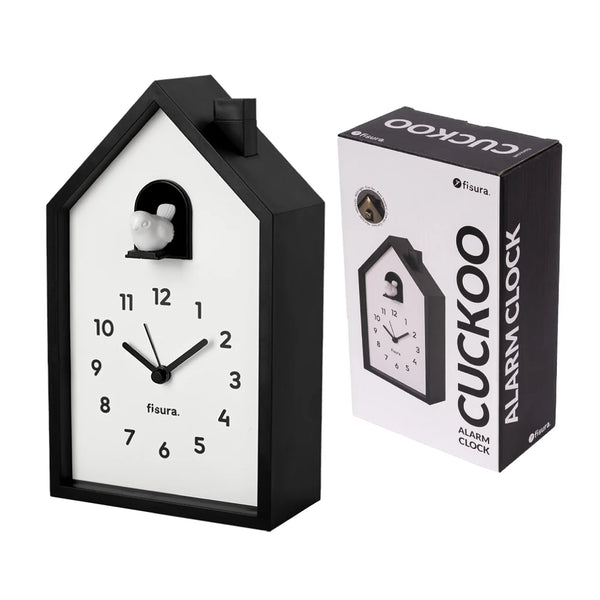 Reloj despertador cuco casita - blanco y negro