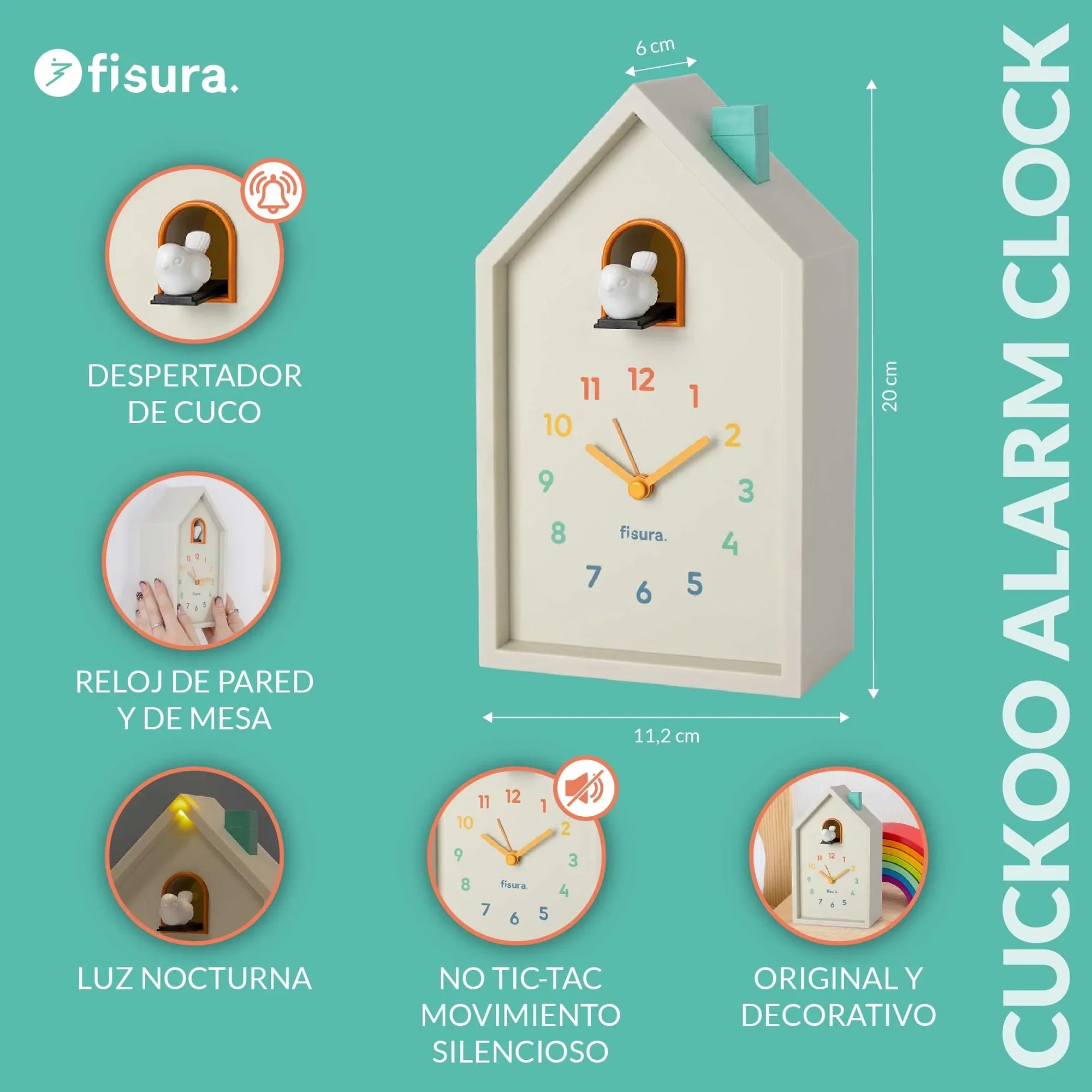 Reloj despertador cuco casita - multicolor