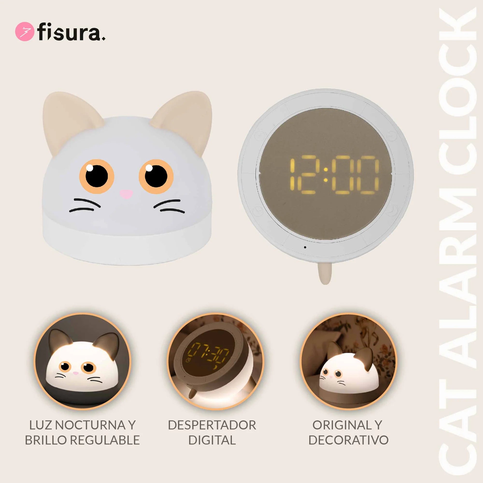 Despertador y Luz Nocturna en Forma de Gato CAD2420541