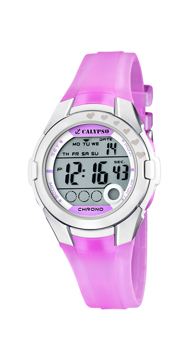 El reloj Calypso Digital Crush K5571/3 con correa de caucho está diseñado específicamente para niños,