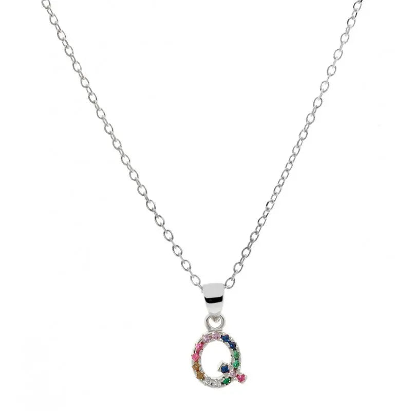 Collar letra Q Plata de Ley 925 con circonitas Nowley