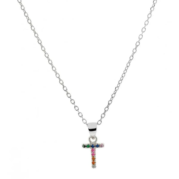 Collar letra T Plata de Ley 925 con circonitas Nowley