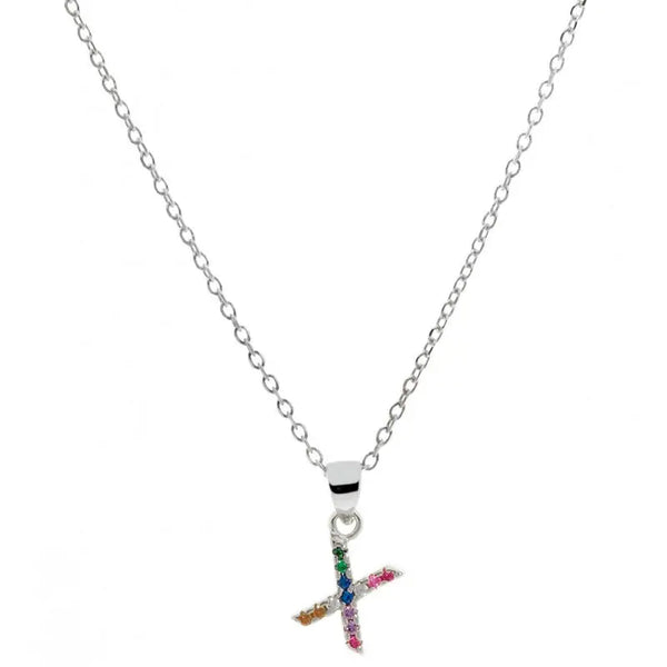 Collar letra X Plata de Ley 925 con circonitas Nowley